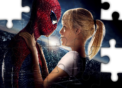 Niesamowity Spider-Man, The Amazing Spider-Man, Kobieta, Postać Gwen Stacy, Aktorka, Emma Stone, Miasto, Noc