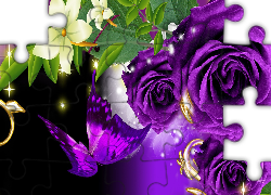 Purpurowe, Róże, Motyl, Grafika