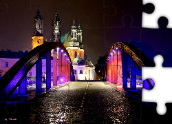 Katedra Poznańska, Most Jordana, Noc, Poznań