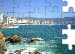 Acapulco, Meksyk, Woda, Kamienie, Wieżowce
