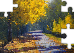 Obraz, Droga, Żółte, Drzewa