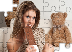 Kobieta, Czekolada, Misiaczek