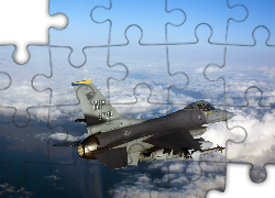Myśliwiec, F-16, Chmury, Lot