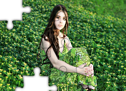 Kobieta, Łąka, Kwiaty