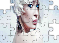 Kobieta, Kolczyk, Niebieskie, Oczy