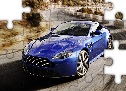 Kręta, Droga, Niebieski, Aston Martin V8 Vantage S