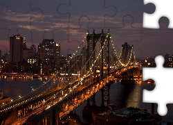 Nowy, York, Most, Brooklyn, Panorama, Miasta, Noc