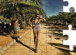 Piękna, Kobieta, Aleja, Palm, Tropik