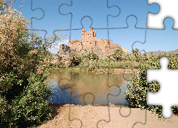 Zamek, Ruiny, Woda, Zieleń, Kasbah, Maroko