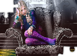 Kobieta, Blondynka, Fotel, Wypoczynek