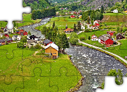 Rzeka, Łąki, Domy, Norwegia