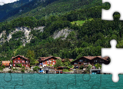 Góry, Domy, Jezioro, Szwajcaria
