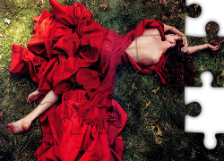 Kobieta, Czerwona, Sukienka