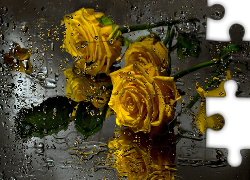 Żółte, Róże, Krople, Deszczu