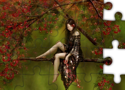 Drzewo, Kwiatki, Kobieta