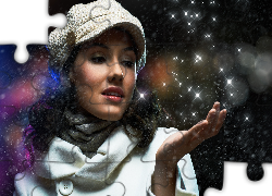 Kobieta, Czapka, Dłoń, Gwiazdki