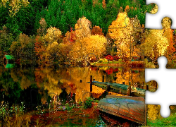 Kolorowe, Drzewa, Jezioro, Łajba