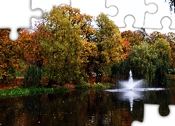 Park, Jesienią, Kolorowe, Drzewa, Fontanna