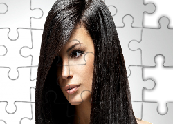 Kobieta, Spojrzenie, Długie, Czarne, Włosy