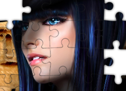 Dziewczyna, Granatowe, Włosy, Twarz