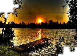 Jezioro, Pomost, Zachód Słońca