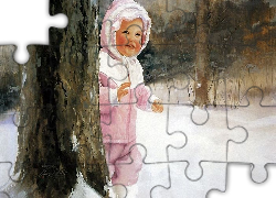 Dziecko, Drzewo, Śnieg, Donald, Zolan