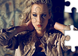 Długowłosa, Blondynka, Biżuteria, Makijaż