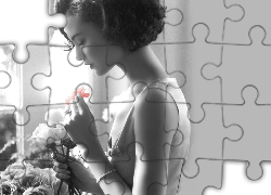 Kobieta, Czerwony, Kwiatek