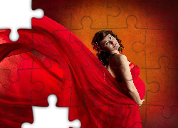 Kobieta, Ciąża, Czerwona, Suknia