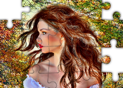 Piękna, Kobieta, Jesienne, Drzewa