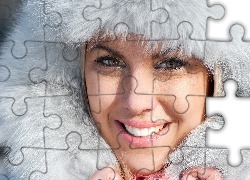 Uśmiechnięta, Kobieta, Futro, Zima, Portret