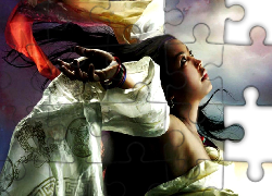 Kobieta, Wiatr, Kolorowy, Szal