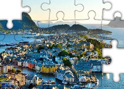 Morze, Panorama, Miasta, Alesund, Norwegia