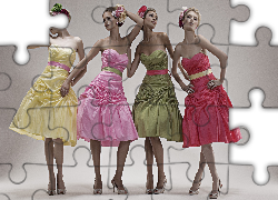 Piękne, Kobiety, Sukienki, Fryzury