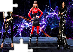 Trzy, Kobiety, Lateksowe, Stroje