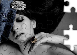 Elegancka, Kobieta, Kapelusz, Pierścień