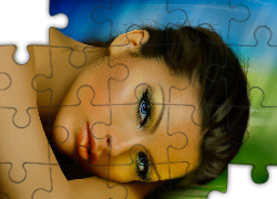 Kobieta, Spojrzenie, Niebieskie, Oczy