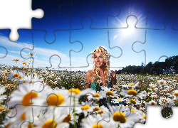 Kobieta, Pole, Margerytki