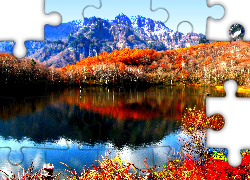 Góry, Kolorowe, Drzewa, Jezioro, Jesień