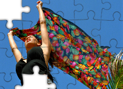 Kobieta, Kolorowy, Szal