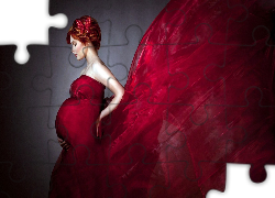 Ciężarna, Kobieta, Czerwona, Suknia