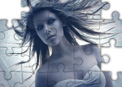 Kobieta, Rozwiane, Włosy