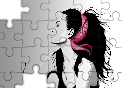 Kobieta, Brunetka, Różowa, Chusta