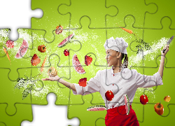 Kobieta, Kucharka, Warzywa, Owoce