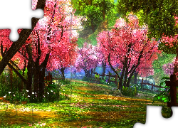 Ogród, Kwitnące, Drzewa