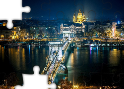 Rzeka, Most, Panorama, Miasta, Noc, Budapeszt, Dunaj, Węgry