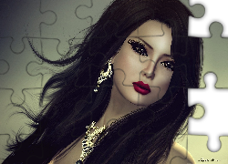 Brunetka, Biżuteria, Portret, Grafika