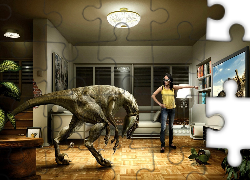 Kobieta, Dinozaur, Telewizor