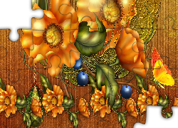 Pomarańczowe, Kwiaty, Art