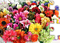 Bukiet, Kwiatów, Gerbery, Róże, Hiacynty, Lilie